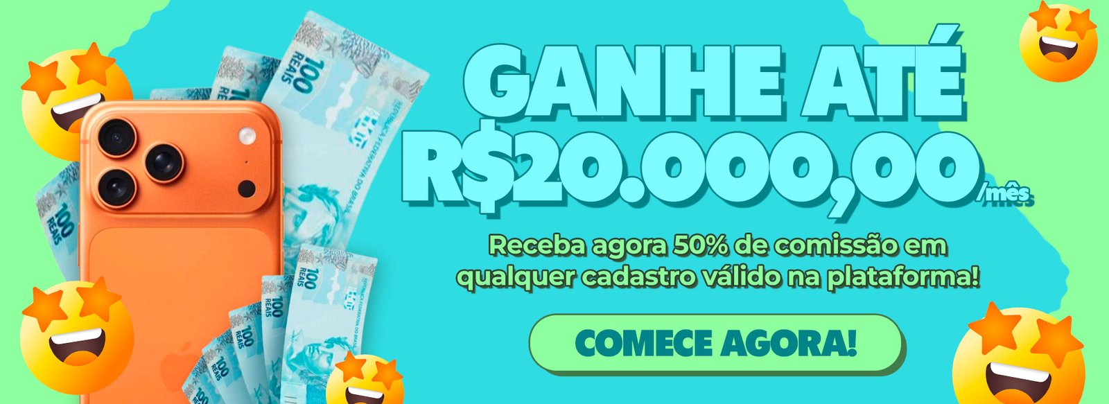 Parceria e afiliado, ganhe dinheiro por cadastro ativo.